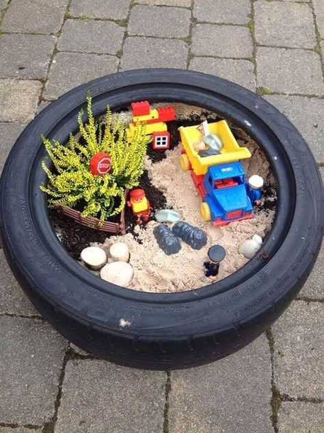 25 Backyard Playing Ideas for Kids Small World Tyres, Tyre Ideas, Kids Garden Toys, Eyfs Outdoor, Eyfs Outdoor Area, Natural Play Spaces, Kid Friendly Backyard, Cable Reels, Outdoor Learning Spaces