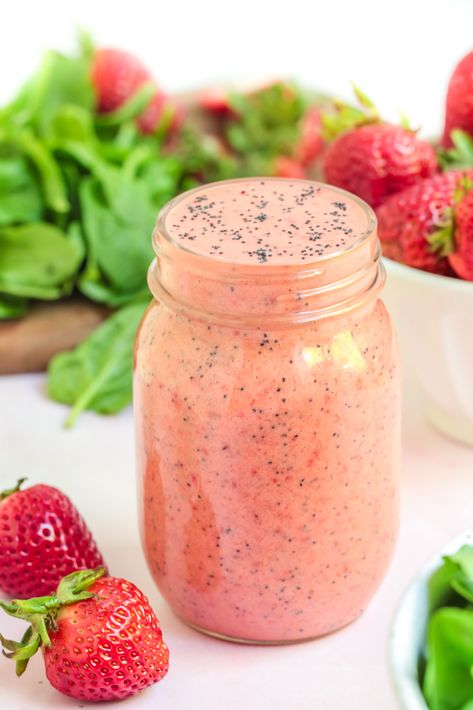 Strawberry Poppy Seed Salad Dressing Recipe - Frugal Mom Eh! Copycat Restaurant Recipes Panera, Strawberry Poppy Seed Salad, Poppy Seed Salad Dressing, Poppyseed Dressing Recipe, Poppyseed Salad Dressing, Sweet Salad Dressings, Strawberry Poppyseed Salad, Poppy Seed Salad, Low Carb Salad Dressing