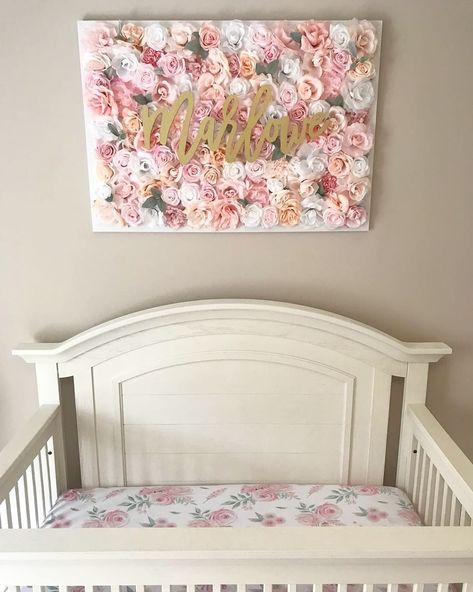 Marlowe 🎀 I absolutely L O V E seeing our customers’ flower walls in their nurseries!  This is the 26” x 38” size over a standard size crib. Thank you for sending this to us, @meg_gowan — you’re the best! 💕 Nursery Diy Decor, Faux Flower Wall, Girl Nursery Name Sign, Succulent Wall Decor, Floral Baby Nursery, Affordable Nursery, Floral Mobile, Room Decor Wedding, Succulent Decor