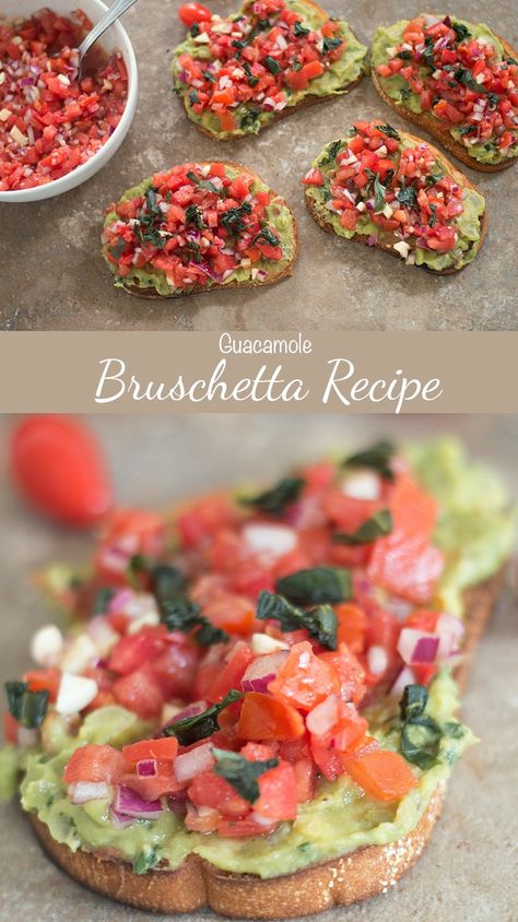 Guacamole Bruschetta, Bruschetta Recept, Diy Easy Recipes, Easy Guacamole, Bruschetta Recipe, Guacamole Recipe, Think Food, Light Lunch, Tomato Recipes