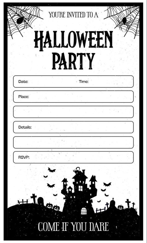 Halloween Invitation Ideas Free Printable, Blank Halloween Invitations, Halloween Party Template, Halloween Invitations Template Free, Halloween Invitations Ideas, Halloween Party Invitations Template, Halloween Invitations Template, Halloween Invitation Ideas, Black And White Invitations