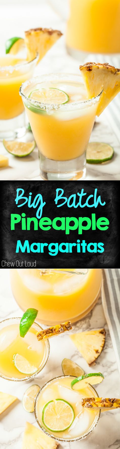 Big Batch Pineapple Margaritas. Perfect for all the parties and gatherings. Make-ahead easy! #pineapple #margaritas #recipe #drinks #party #chewoutloud www.chewoutloud.com Pineapple Margaritas, Pineapple Margarita Recipe, Frozen Cocktail, Pineapple Margarita, Jalapeno Margarita, Diy Easy Recipes, Lakeside Living, Margarita Recipe, Margarita Recipes