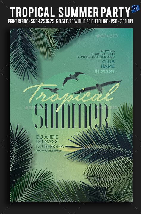 Summer Party Poster Design, Tropical Poster Design, Tulum Party, Tropical Summer Party, Highlight Colors, Summer Party Flyer, Business Advertisement, Logo Design Tutorial, Birthday Club