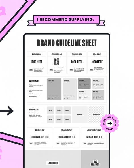 The best thing I added into my business!!!🫡 Like I said…not every client will need an extensive brand guidelines document (I’m talking about the 30+ guideline). Why? Swipe across to hear me out👀 So what’s the solution? A quick, easy to make, but also very handy, one page guideline😮‍💨 If you want to start offering this to your clients, just comment ‘DOC’ and I’ll send you a link to my template. #brandguidelines #designtemplate #branddesigners #brandguide #designhelp One Page Brand Guidelines, Business Guidelines, Brand Guidelines Book, Brand Guidelines Template, Branding Strategy, Graphic Design Tools, Brand Guide, Design Tools, Logo Mark