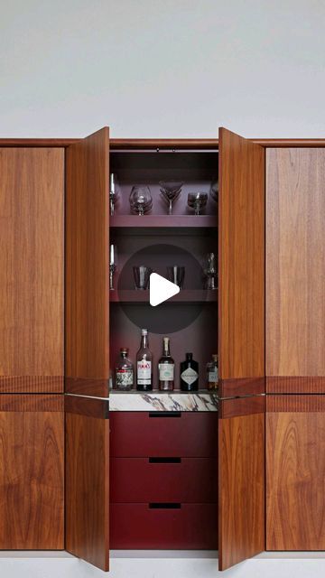 East2East Joinery on Instagram: "We always LOVE a custom bar unit (the ultimate dream in any home, right?). As James explains, this unit was manufactured in walnut veneer with a full bullnose solid timber frame. When you peek inside, you’ll find Monet marble internals (which flow through the entire home) and the internals joinery is sprayed in a deep red, Rusted Crimson by @duluxaus. Give us a shout today for your custom joinery needs! Joinery: @east2eastjoinery Interior Design: @_studiogemma_⁠ Photography: @jacqui_turk⁠ Styling: @montanavalich_stylist⁠ ⁠" Monet Marble, Buffet Hutch, Bar Unit, Joinery Details, Ensuite Bathrooms, Custom Bar, Walnut Veneer, Renovation Project, Timber Frame