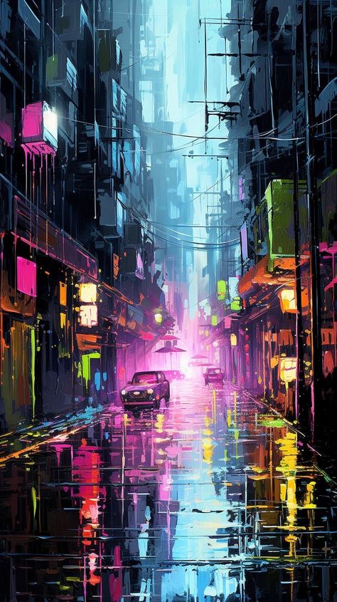 New York Painting, Andermatt, Mandala Wallpaper, Rain Painting, Japanese Art Prints, Cyberpunk City, Fine Artwork, Cityscape Art, Futuristic Art