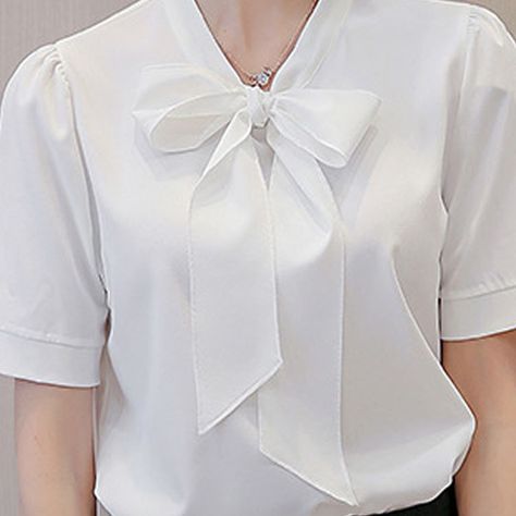 Bowknot Loose casual chiffon shirt Chiffon Shirt Outfit, Stylish Tops For Women, Long Train Wedding Dress, Women Blouses Fashion, Petite Fashion Tips, African Fashion Women Clothing, Trendy Blouses, Trendy Blouse Designs, African Fashion Women