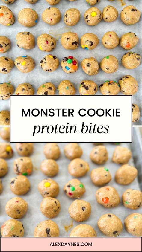 These Monster Cookie Protein Bites are an easy, delicious treat that will remind you of your favorite monster cookies. They’re made with oats, natural peanut butter, and protein powder for a healthy grab-and-go snack! Make a batch today! Monster Cookie Protein Balls, Cookie Protein Balls, No Bake Protein Balls, Cookie Peanut Butter, Protein Bites Recipe, Peanut Butter Protein Balls, Protein Balls Healthy, Plan 2023, Clean Simple Eats