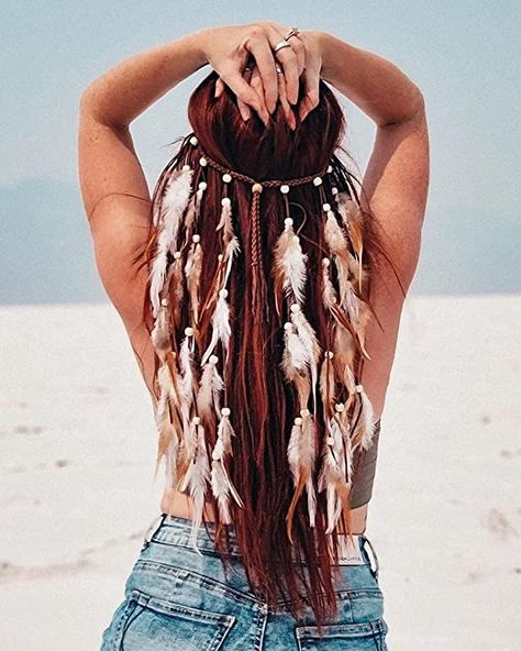 Vintage durable rope will stay in hair which don't slip out and keep hairstyle all day Boho Feather Headband, Alien Headband, Feather Hair Pieces, Feather Headpiece, Hippie Hair, Prom Accessories, Bohemian Hairstyles, Hippie Costume, Indian Hair