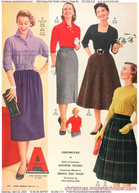 1955 Sears Fall Winter Catalog, Page 24 - Catalogs & Wishbooks 1950s Winter Fashion, 1960s Fashion Women, 60s Vintage Fashion, Vintage Girls Clothes, Old School Fashion, Fashion 50s, 1950 Fashion, Seventies Fashion, Badass Style