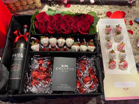 Strawberries, Roses, Cologne box, Mens box Rose Bouquet With Strawberries, Strawberry And Wine Boxes, Strawberry And Rose Boxes, Roses And Wine In A Box Gift, Flower And Chocolate Strawberry Bouquets, Valentine Strawberries, Strawberry Tower, Man Bouquet, Strawberry Box