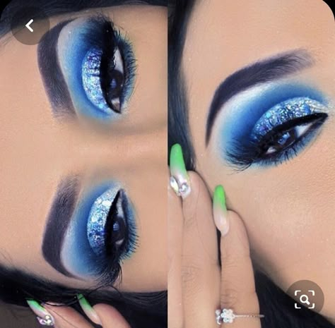 Makeup Looks Blue, Green Makeup Looks, Makeup Looks Blue Eyes, Quince Makeup, Blue Eyeshadow Makeup, Green Eye Makeup, Halloween Make-up Looks, Kendall Jenner Makeup, Make Up Gold