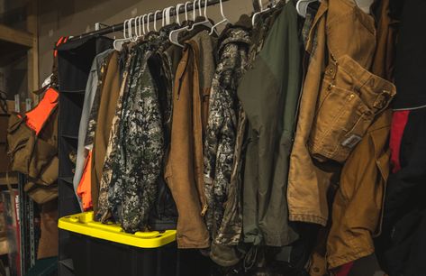 Storing Hunting Gear, Hunting Clothes Storage Ideas, Hunting Equipment Storage Ideas, Hunting Storage Room Ideas, Hunting Closet Ideas, Hunting Room Organization, Hunting Closet Organization, Hunting Organization Storage, Hunting Storage Room