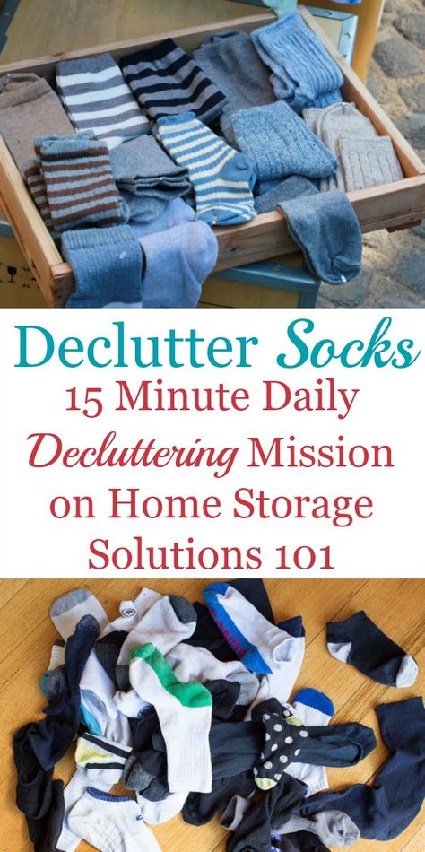 How to declutter socks from your sock drawer or wherever you keep your socks {one of the #Declutter365 missions on Home Storage Solutions 101} Organize Socks, Sock Drawer Organization, Storage Hacks Bedroom, Decluttering Inspiration, Small Bedroom Storage, Sock Storage, Sock Organization, Drawer Organization, How To Declutter