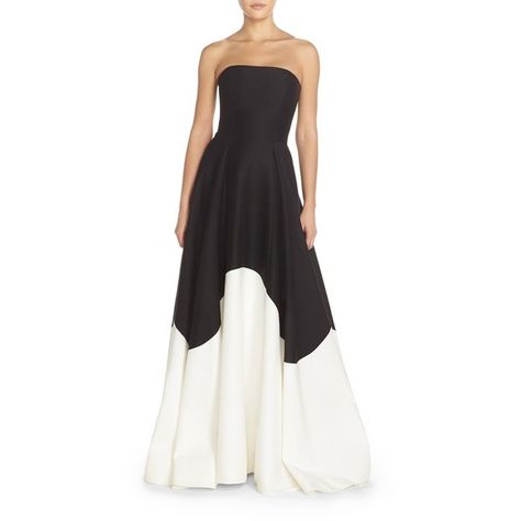 Halston Heritage Colorblock Cotton & Silk Ballgown ($695) ❤ liked on Polyvore featuring tops, black egg, color block top, block tops, woven top, halston heritage and halston heritage top Nordstrom Prom Dresses, Colorblock Top, White Evening Dress, Color Block Top, Halston Heritage, Tops Black, Long Style, Woven Top, Long Dresses