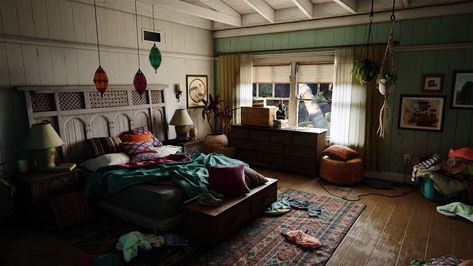 Beach House Bedroom Nathan Drake Elena Fisher Uncharted Elena Fisher, Open Plan Apartment, Beach House Bedroom, Uncharted 4, Nathan Drake, Beach House Interior, Dream House Rooms, Dream House Interior, Uncharted