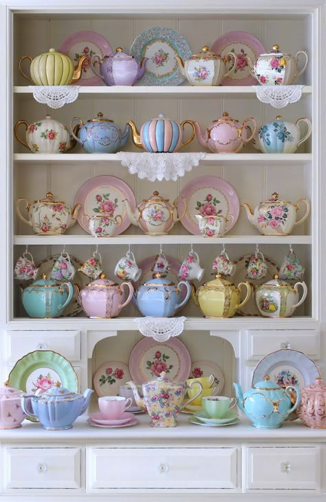 DP24893-10 from the Tea For Two collecion by Northcott Studio for Northcott. Charleston Vibes, Tea Set Display, Tea Cup Display, Crockery Design, Teapot Collection, Tea Room Decor, Wonderland Aesthetic, Puzzle Collection, Shabby Cottage