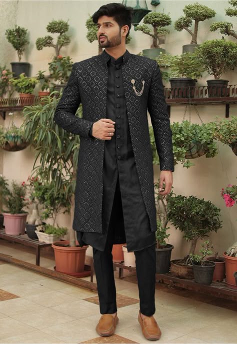 Collar Neck Dress, Indo Western Outfits For Men, Wedding Suits Men Blue, Indo Western Dress For Men, Groomsmen Dress, Embroidered Sherwani, Pant Top, Wedding Kurta For Men, Wedding Outfits For Groom