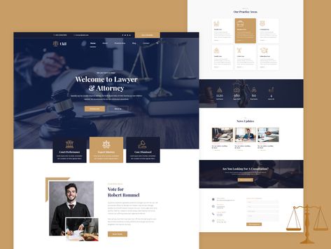 Lawyer & Attorney Landing page by Asib uz zaman Nahid Lawyer Website Design, Law Firm Website Design, Lawyer Website, Gold Website, Corporate Website Design, Website Design Inspiration Layout, News Web Design, Mobile Web Design, Ui Design Website