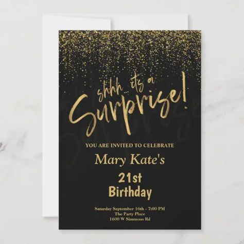 Simple Birthday Invitations, Create Invitation Card, Suprise Birthday, Surprise Party Invitations, Surprise Birthday Invitations, Surprise Birthday Party, Bday Invitations, 60th Birthday Invitations, Gold Birthday Party