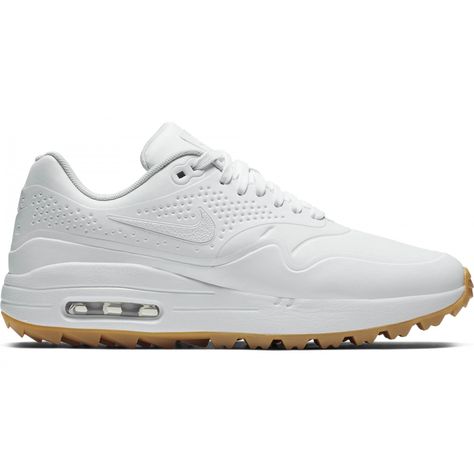 Nike Womens Air Max 1 G Golf Shoes White/White/Gum - Carl's Golfland Womens Golf Shoes Nike, Golf Shoes Women Fashion, Golf Shoes Women, Golf Fits, Jordan Golf, Nike Golf Shoes, Golf Stuff, Womens Golf, Golf Attire