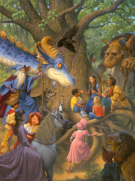 THE STORYTELLER — The Art of Scott Gustafson Scott Gustafson, The Storyteller, Classic Fairy Tales, Forest Spirit, Hans Christian, Fairytale Art, Narnia, Grimm, Original Oil Painting