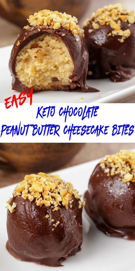 gluten free 5 ingredient Peanut butter chocolate cheesecake bites for low carb keto diet Chocolate Cheesecake Bites Recipe, Peanut Butter Cheesecake Bites, Peanut Butter Cheesecake Balls, Peanut Butter Chocolate Cheesecake, Chocolate Cheesecake Bites, Cheesecake Bites Recipe, Chocolate Peanut Butter Cheesecake, Low Carb Peanut Butter, Keto Candy