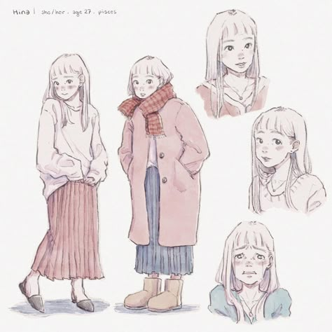 Hi everyone! Happy Friday （＾_＾） Today I am sharing with you a character sheet I’ve been working on for Hina, the protagonist of my story. The story will take place both in the present, when Hina is a young adult, and when she is in middle school. More character sheets to come! — #artistsoninstagram #illustratorsoninstagram #mangaartist #comicartist #webtoonartist #illustration_daily #illustration #illustrationoftheday #originalcharacterdesign #myocs #mangadrawing #mangaart #comicart #com... Comic Character Sheet, Character Art Sheet, Young Character Design, Characters Sheet, Album Illustration, Character Design Sheet, Ghost Comic, Daily Illustration, Character Reference Sheet