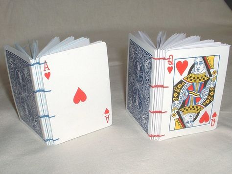 heart card books 3 | playing card books made for a friend. I… | Flickr Lined Notebook Paper, Playing Card Crafts, Coptic Stitch, Handmade Sketchbook, Book Binding Diy, Playing Cards Art, Accordion Book, Bookmaking, Heart Card