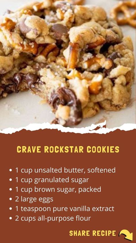 Crave Rockstar Cookie Recipe, Rockstar Cookies, Just Bake, A Chef, Chef Recipes, Unsalted Butter, 1 Cup, Cookie Recipes, Chef