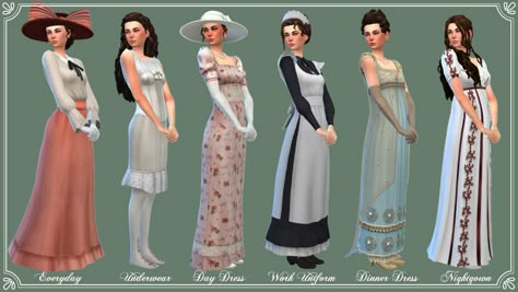 In staunch opposition to some of the more austere, practical Darlington lookbooks that we’ve seen in this decade is Rosella... Sims 4 Decades Challenge, Sims Medieval, Sims 4 Mm Cc, Sims 4 Mm, Sims4 Clothes, Sims 4 Cc Packs, Old Dresses, Travel Dress, Sims 4 Game