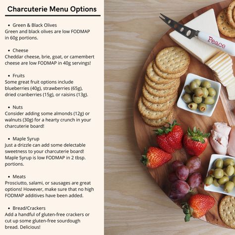 Not all cheese are high in lactose, and many can be enjoyed as long as you have the correct portion size. Most meats are also low in FODMAPs, so adding cold cuts and other deli meats are a great, protein-packed addition to your charcuterie board. While you’re scouring the aisles for your favorite charcuterie board staples, just be sure to scan the ingredients list to ensure no high FODMAP ingredients like onion or garlic are hiding inside! Portion Size, Fodmap Friendly, Charcuterie Cheese, Cold Cuts, Deli Meats, Charcuterie And Cheese Board, Ingredients List, Low Fodmap Diet, Cheese Boards