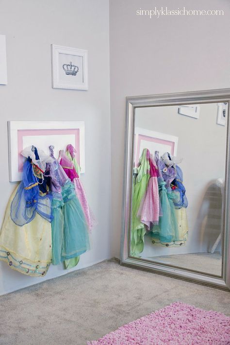 49 Clever Storage Solutions For Living With Kids Dress Up Corner, Dress Up Area, Girls Princess Room, Girls Playroom, Princess Dress Up, Princess Room, Dressing Area, Clever Storage Solutions, Toy Rooms