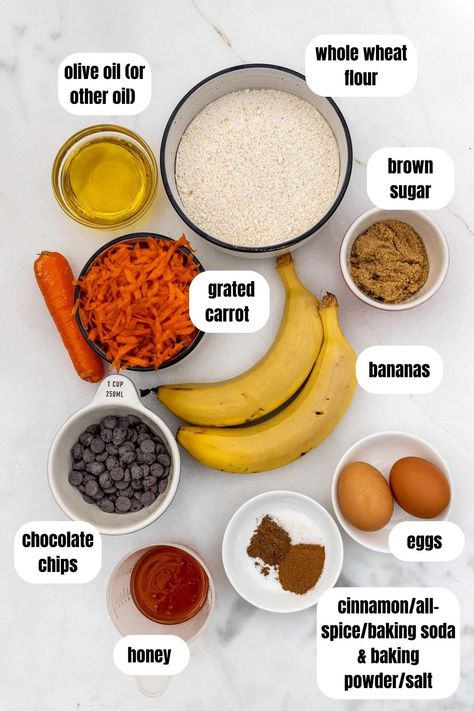 Healthy muffins that taste like carrot cake! One pan, 30-minute carrot banana muffins are perfect for lunch boxes, breakfasts & snacks. Oatmeal Carrot Cake Muffins, Rolled Oats Recipe Breakfast, Carrot Muffins Healthy, Easy Healthy Banana Muffins, Carrot Banana Muffins, Muffins Carrot, Carrot Muffins Easy, Greek Yogurt Blueberry Muffins, Rolled Oats Recipe