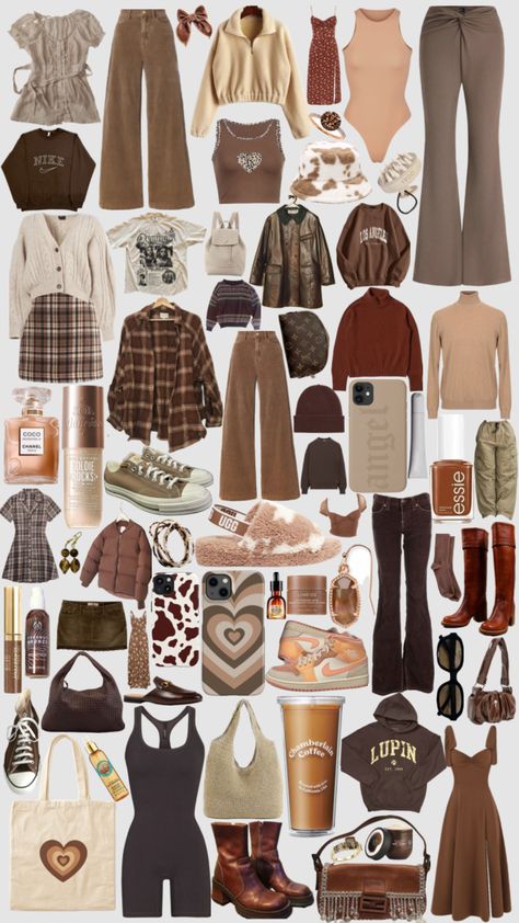 Only brown #skincare #myfirstshuffle #outfit #brown #cottagecore #cottage #aesthetic #fashion Taylor Swift Brown Outfit, Brown 90s Outfit, Brown Chords Outfit, Brown Theme Outfit, Cottagecore Outfits Brown, Brown Cottagecore Aesthetic Outfits, What Matches With Brown Pants, Cute Brown Outfit Aesthetic, Red And Brown Outfit Aesthetic