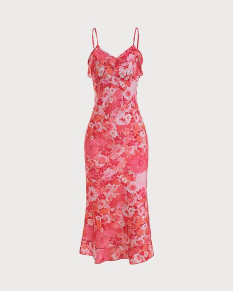 2022 The V Neck Ruffle Floral Midi Dress in Dresses with only $36 online. Free shipping on orders over $69 Ruffle Midi Dress, Pink Midi Dress, Neck Ruffle, Lookbook Outfits, Floral Midi Dress, Looks Vintage, Fancy Dresses, Floral Print Dress, Simple Outfits