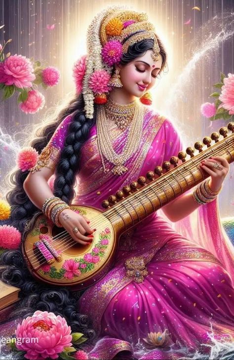 Mata Saraswati, Baby Radha Krishna Images, Sita Mata, Rukmini Krishna, Earth Day Drawing, Saraswati Mata, Maa Saraswati, Maa Lakshmi, Goddess Names