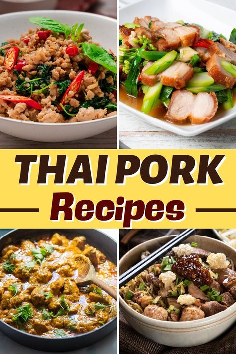 Thai Meat Recipes, Easy Pork Dishes, Thai Beef Curry Recipe, Thai Pork Chop Recipes, Thai Pork Stir Fry Recipes, Thai Pork Curry Recipes, Unique Pork Recipes, Thai Ground Pork Recipes, Pork Thai Recipes