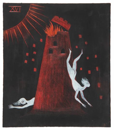 Ahead of the pack: Leonora Carrington's tarot card art – in pictures | Art and design | The Guardian Leonora Carrington Art, The Tower Tarot Card, The Tower Tarot, Leonora Carrington, Peggy Guggenheim, The Moon Tarot, Max Ernst, Tarot Cards Art, Mexican Artists