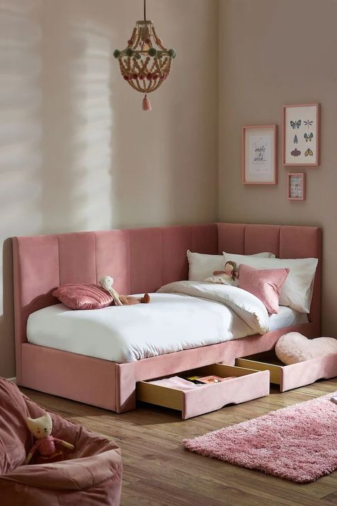 Soft Velvet Blush Marlowe Kids Upholstered Bed Frame Pink Kids Bedding, Kids Beds With Storage, Kids Bed Frames, Toddler Bedroom Girl, Kids Rainbow, Single Bed Frame, Kids Beds, Standard Bed