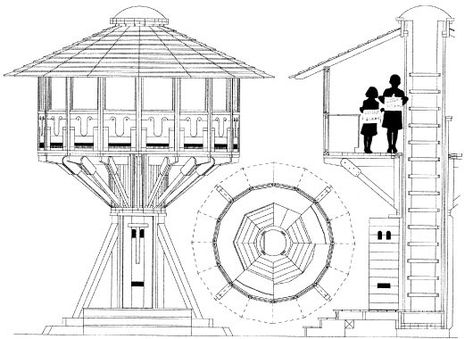 TECHNICAL DRAWING || A technical drawing for a complex structure. Cottage Drawing, Simple Tree House, Sewing Shed, Treehouse Cabins, Tree Plan, Tree House Plans, Small Cottage Homes, Tree House Designs, Unique Trees