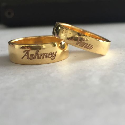 Personalized Name Ring Gold | Name Rings For Men | Couples Gold Ring Design With Name, Named Wedding Rings, Name Rings For Men, Couple Initial Rings Gold, Name Ring For Men In Gold, Couple Rings Gold With Name, Wedding Ring Name Design, Couple Finger Rings Gold, Copul Rings Design