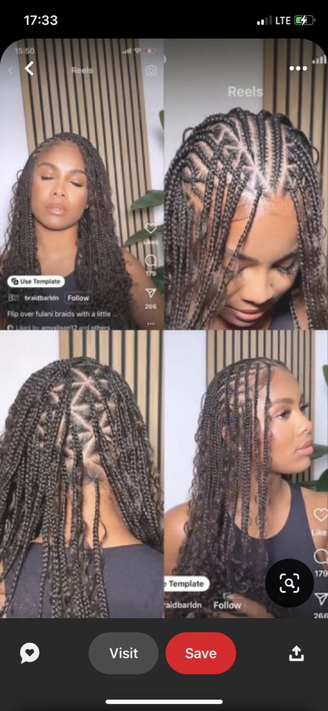 New Trendy Braids For Black Women, Geometric Knotless Braids, Knotless Braids Inspiration, Feed Ins With Knotless Braids In The Back, Cornrow Braid Hairstyles For Black Women, Braids Fulani Hairstyles, Vacay Braids For Black Women, Funali Braids With Beads, Fulani Braids Inspiration