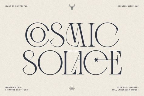 Cosmic Solace - Ligature Serif Font on Behance Moon Alphabet Letters, Cosmic Branding, Celestial Font, Mama Medicine, Cosmic Font, Moon Font, Cosmic Aesthetic, Ligature Font, Cosmic Design