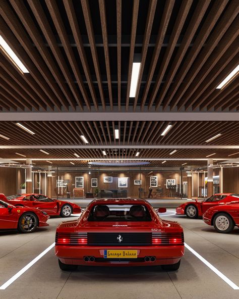 Garage Deluxe will stash your supercars securely | Wallpaper Luxury Cars In Garage, Mansion Underground Garage, Supercar Garage, Obsessed Garage, Underground Luxury Car Garage, Luxurious Garage, Garage Luxury, Indoor Garage, Huge Garage