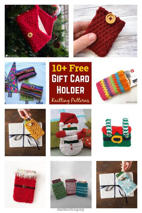 Christmas Gift Card Holder Free Knitting Pattern Free Gift Card Holder, Library Card Holder, Christmas Gift Card Holder, Crochet Ornament Patterns, Elves Gift, Free Christmas Gifts, Crochet Christmas Gifts, Gift Card Envelope, Christmas Gift Card Holders