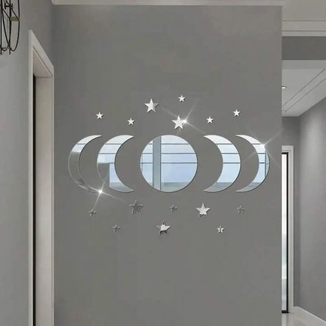 21pcs Combination Of Star And Moon Mirror Wall Stickers For Living Room, Bedroom, And Entryway Decor | SHEIN USA Moon Mirror Wall Decor, Moon Mirror, Star And Moon, Mirror Wall Stickers, Wall Stickers Living Room, Baby's Room, Mirror Wall Decor, Entryway Decor, Geometric Design