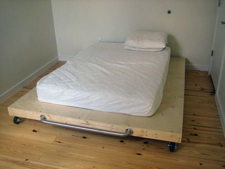 Raised Platform Bed, Build A Platform Bed, Rolling Bed, Pole Room, Diy Bed Frame Easy, Murphy Bed Ikea, Diy Platform Bed, Murphy Bed Plans, Bed Frame Design