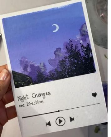 Spotify Watercolor, Polaroid Acrylic Painting, Acrylic Painting Polaroid, Music Polaroid Painting, Spotify Drawing, Night Changes Spotify, Moon Polaroid Painting, Music Bookmarks, One Direction Music