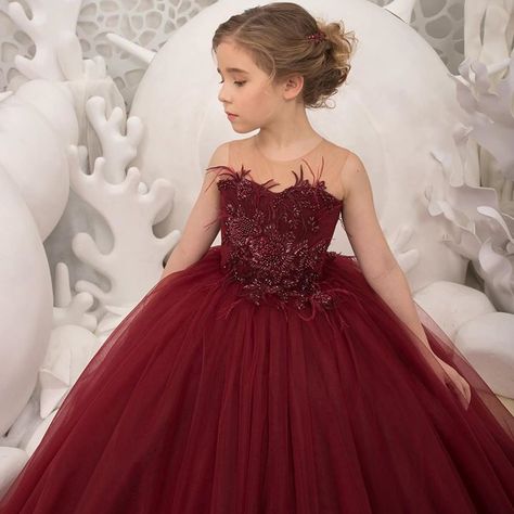 Burgundy Flower Girl Dress, Special Ocassion Dresses, Girls Ball Gown, Wedding Party Bridesmaid, Tulle Flower Girl, Kids Gown, Bridesmaid Party, Girls Formal Dresses, Dark Burgundy